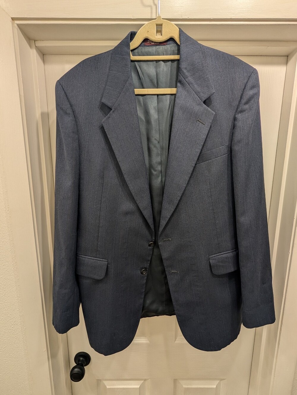 Vintage Evan Picone Men's Navy Pinstripe Ventless USA Wool Blazer ~40L